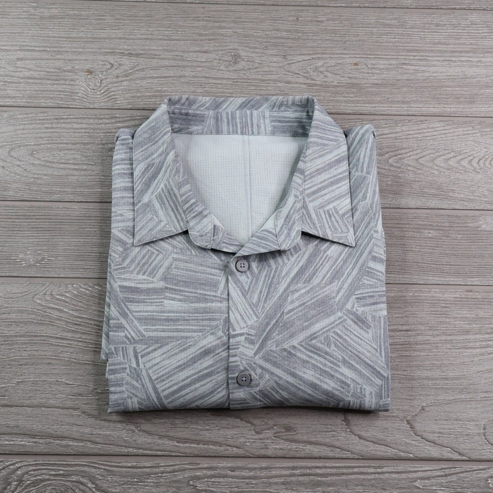 Lululemon Airing Easy SS Button Down Shirt Men's XXL Grey Abstract